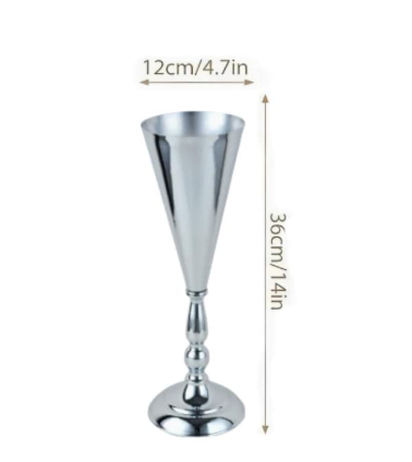 Todelt metall bordvase/lysestake, 36 cm høy, perfekt for bursdagsfester, middager og jubileer (krom).