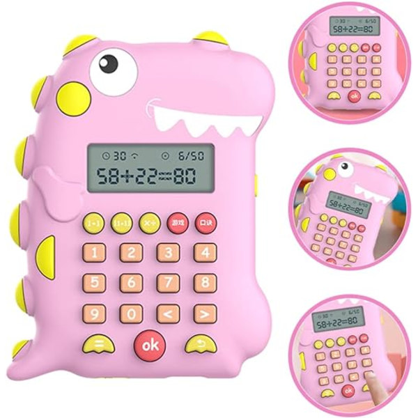 Barnekalkulator, Rosa Dinosaur Shape Kalkulator, Matematikkspill Smart