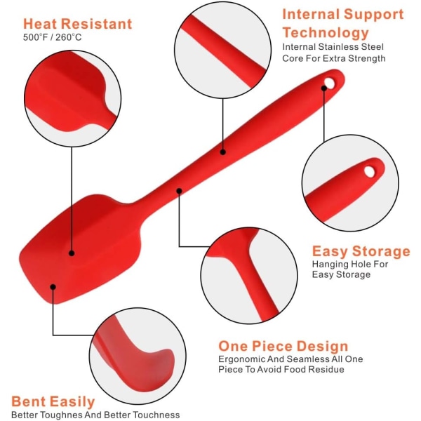 Silikonespatler, silikonekøkkenredskaber, varmebestandige, non-stick, ikke-giftige, BPA-fri, konditorredskab, sæt med 4