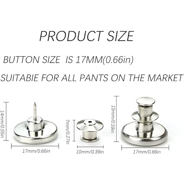 10 stk. Jeans-knapper, 17mm aftagelige metal DIY-knap, justerbar