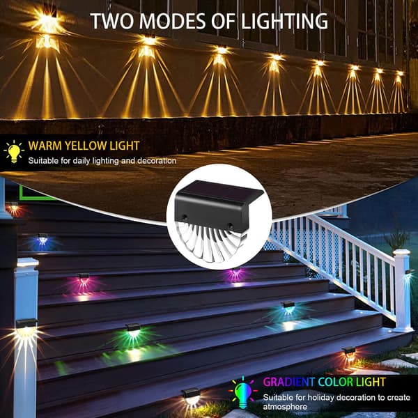 Solcellelamper til udendørs havebelysning, vandtætte solcellelamper til havedekoration 2PC LED-havebelysning til terrasse og trapper, 2 LED-tilstande varm farve/farveskift
