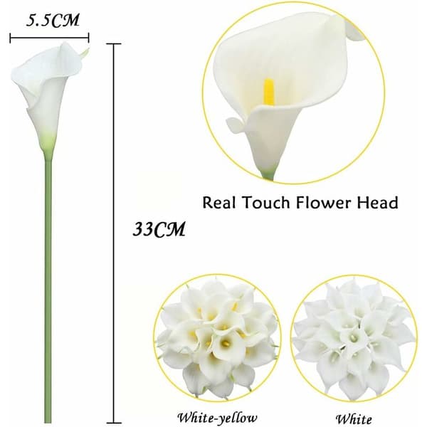20 st (vit-gul) Calla Lily brudbukett konstgjord blomma