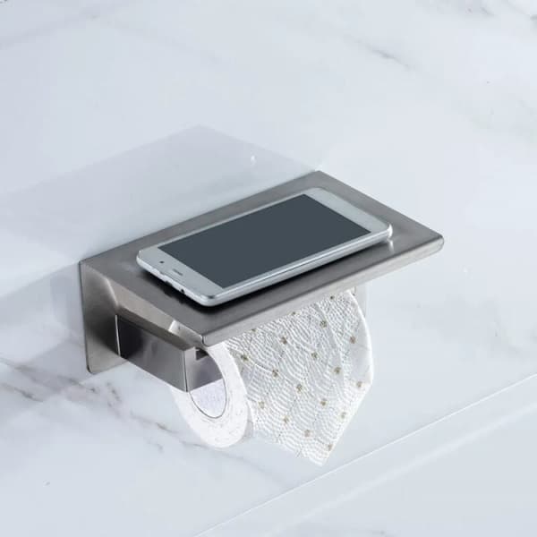 1 stk. Toiletpapirholder i rustfrit stål med hylde