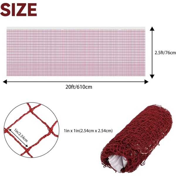Foldbar Badminton Net, Bærbar Badminton Net, 610 x 76 cm Volleyball Net, Justerbar Foldbar og Holdbar Udendørs Badminton Net til Indendørs eller Udendørs Sport (Vinrød)