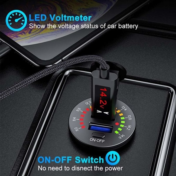 Hurtiglader 3.0 Usb Billader Socket 12v/24v 36w, QC3.0 Dobbel