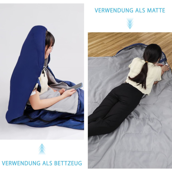 Marineblå - Vandtæt rektangulær sovepose med kompression