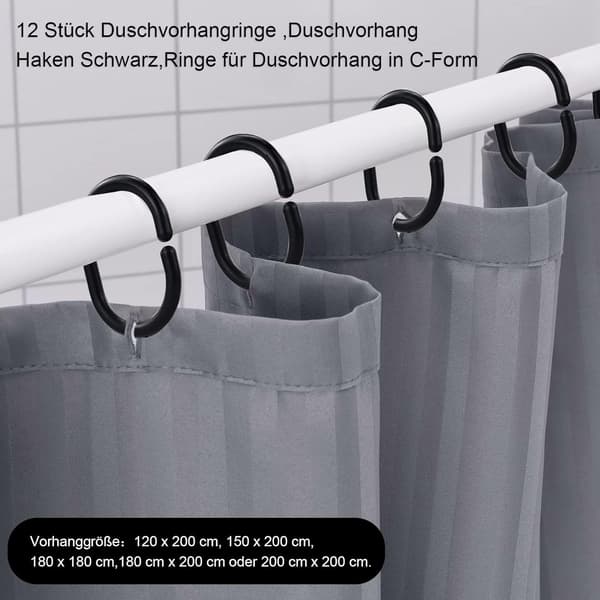 12 stk. sorte plastik bruseforhængsringe C-formede gardinkroge f