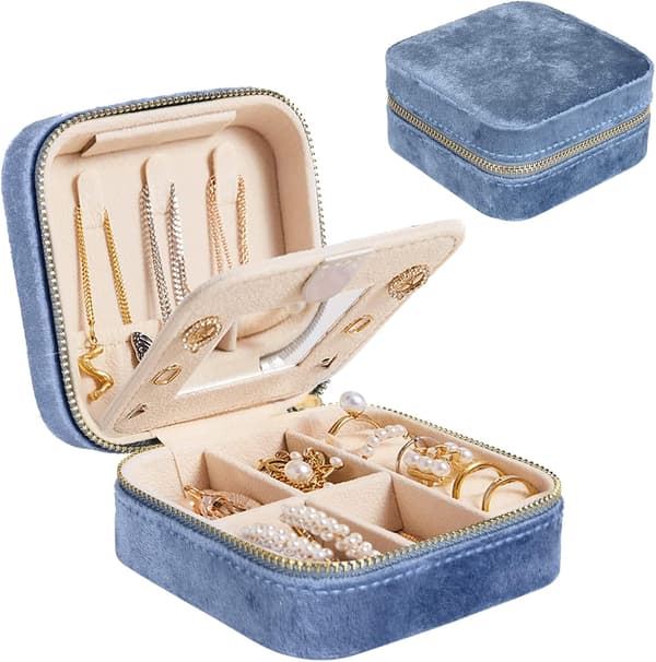 Mini flanellsmyckeskrin (blått, smycken ingår ej), bärbart T
