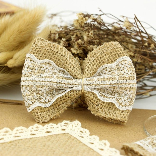 50 stk. dekorative burlap og blonde sløjfer - Khaki - Rustikt look - til
