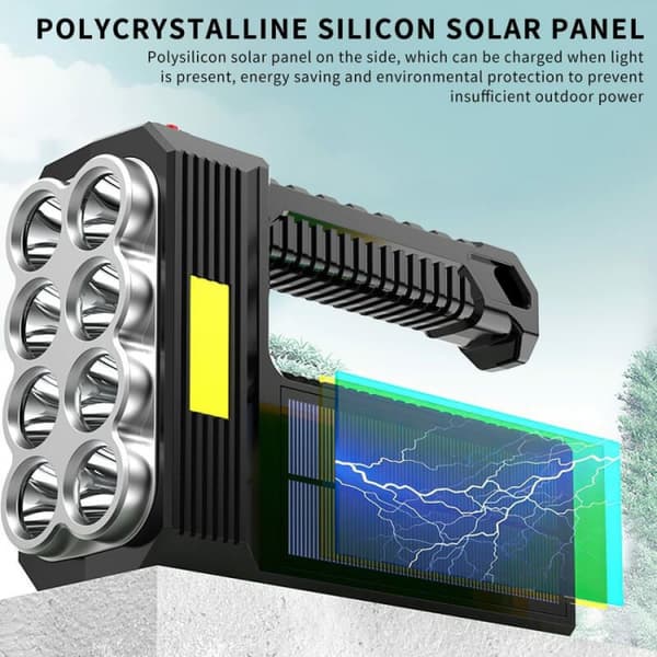 LED-taskulamppu, USB/aurinkoladattava erittäin kirkas kannettava taskulamppu
