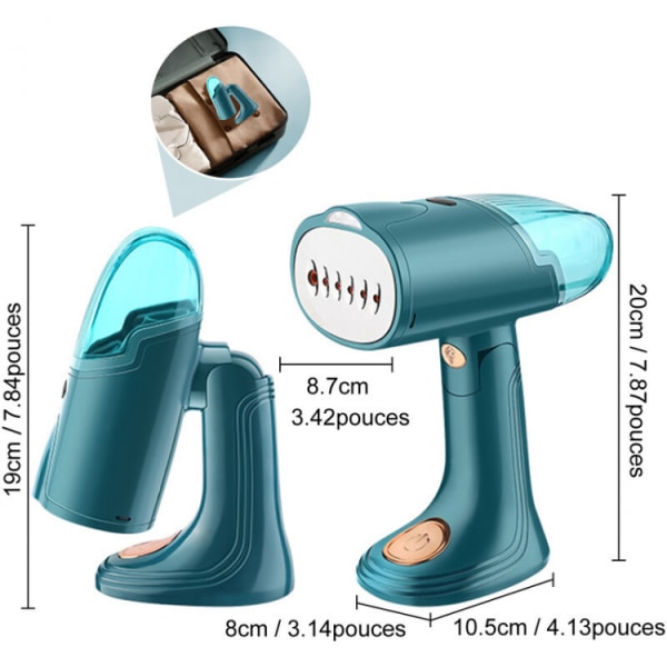 Vihreä vaatehöyrystin, kannettava silitysrauta, 130 ml, 1500 W, 10 sekunnin nopea kuumennus
