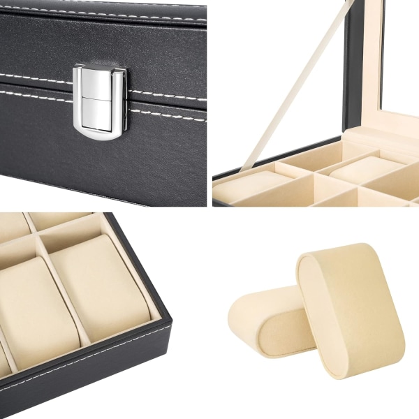 Urkasse for 6 klokker Display/Etui/Oppbevaringsboks (Svart)