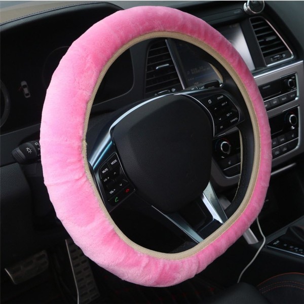 (Rosa) 3-pack fluffig plysch bilrattskydd för universell