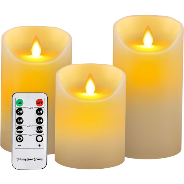 LED-ljus, flamlösa ljus. 10/12,5/15 cm, tillverkade av äkta vax. Med mycket realistiska flimrande lågor, fjärrkontroll med 10 funktionsmenyer, 24-timmarstimer
