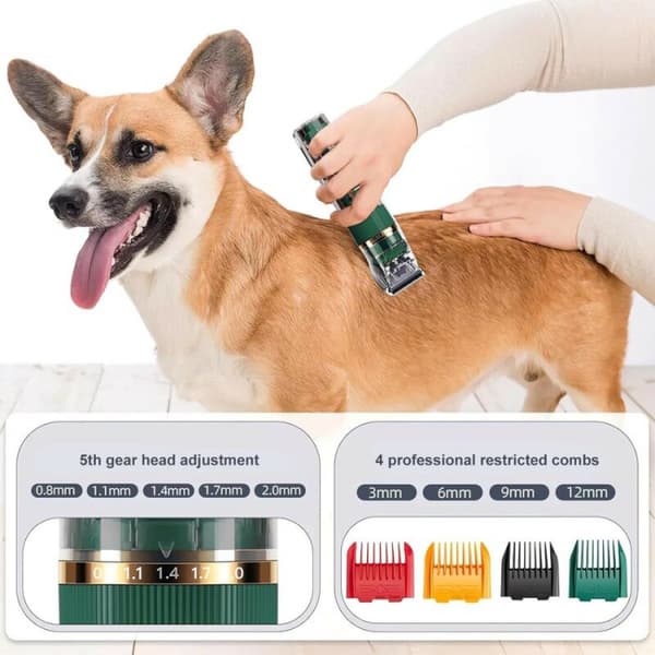 Grøn USB genopladelig, hundeklipper - katteklipper, elektrisk, stille