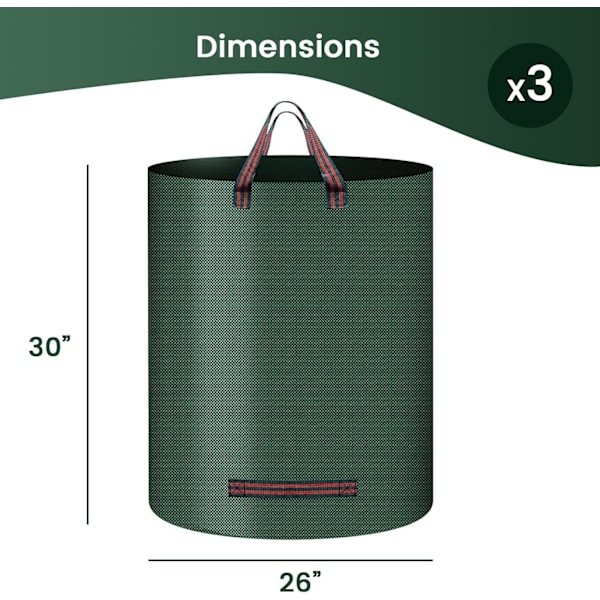 Gröna sopsäckar, trädgårdsavfallspåsar, 3-pack 272L trädgårdspåsar, H