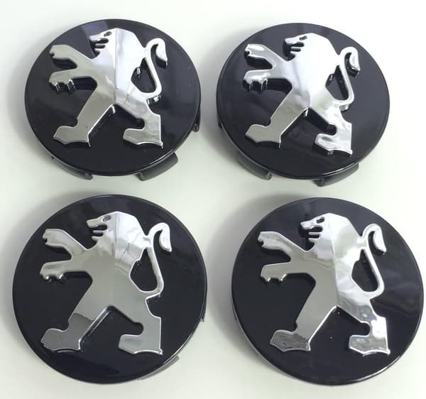 Set med 4 Peugeot sorte navkapsler - Krom