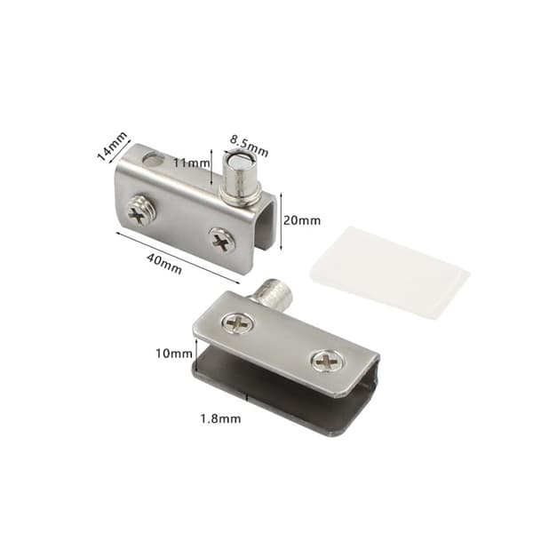 2 stk. 40x14mm rammeløs glasdørhængsel i rustfrit stål