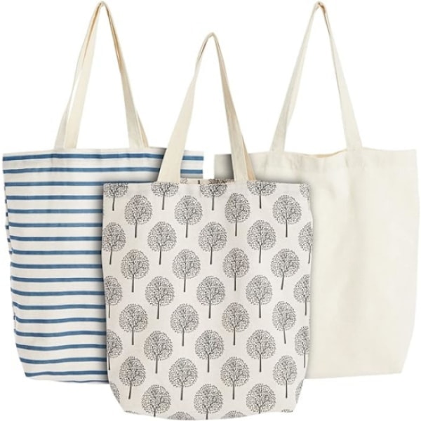 Bomuldsindkøbsposer (sæt med 3) - Robuste Tote Bags med håndtag -