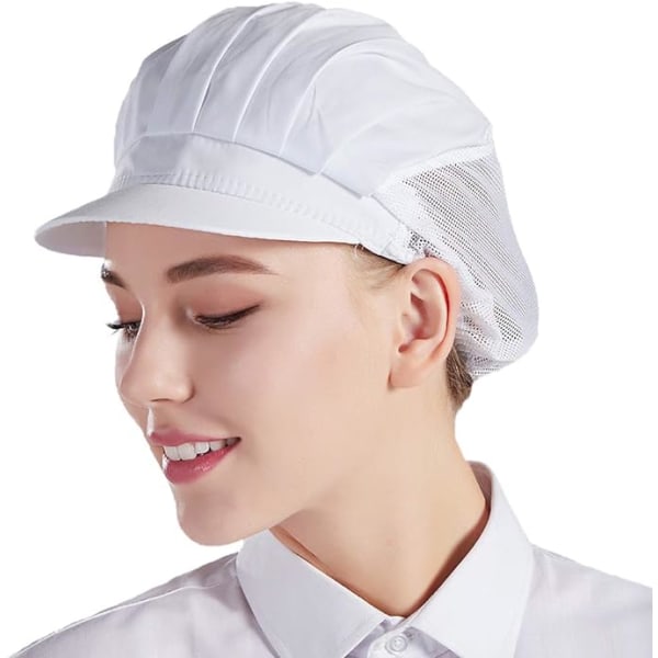 Sett med 3 hvite kokkehatter med unisex-kjøkkenhatter i mesh til jobb