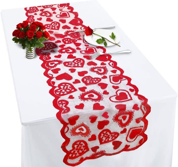 Valentine's Day Bordsløper Dekorasjon Hjerte Plassmatte Rød Bordduk