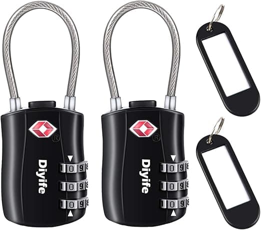 2-pack bagagelås (svart), 3-positions säkerhetshänglås, kombinationslås