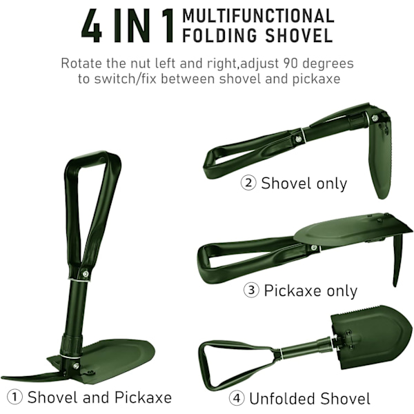 58 cm hopfällbar spade, extra stabil hög hållfasthet kolstål multifunktionsspade med bärväska, hopfällbar campingspadekombination för utomhusvandring, jakt (grön)