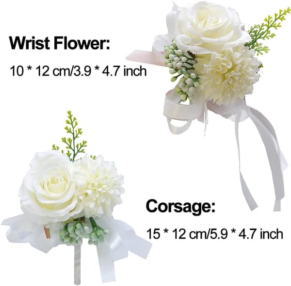 (Vit) 1 set, 2 konstgjorda handledsblommor, bröllopskorsage, ros