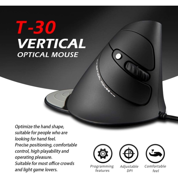 Ergonominen hiiri, 3200 DPI, 6 painiketta USB langallinen hiiri, pystysuora Mo