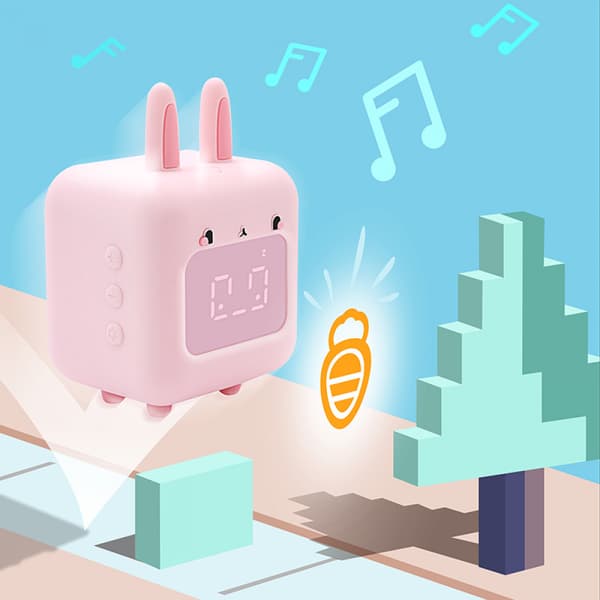 Pink Digital Vækkeur til Børn, Kanin med Natlys, Timer og Snooze, U
