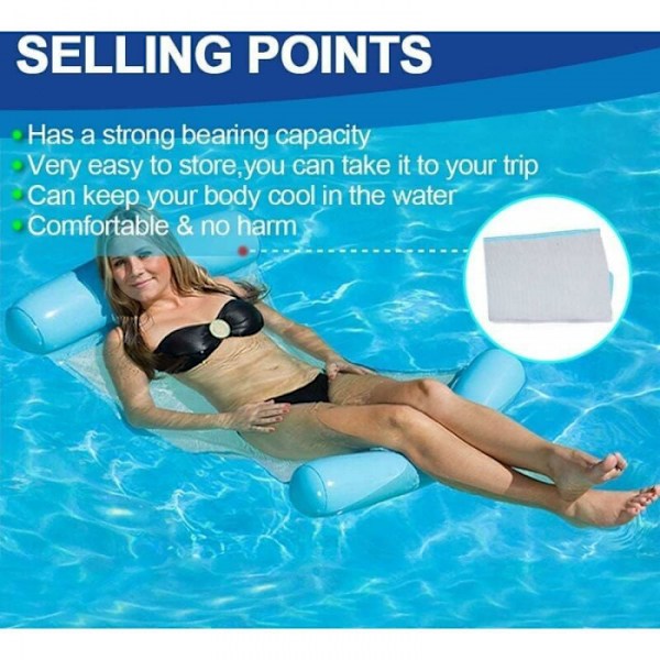 Blå multifunktionell flytande hängmatta, uppblåsbar pool Float 4-i-1