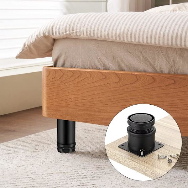 4 justerbare møbelben, runde møbelben i metal, rustfrit stål, sofa ben bordfødder, højdejusterbar 0-15MM, 50*80mm sort