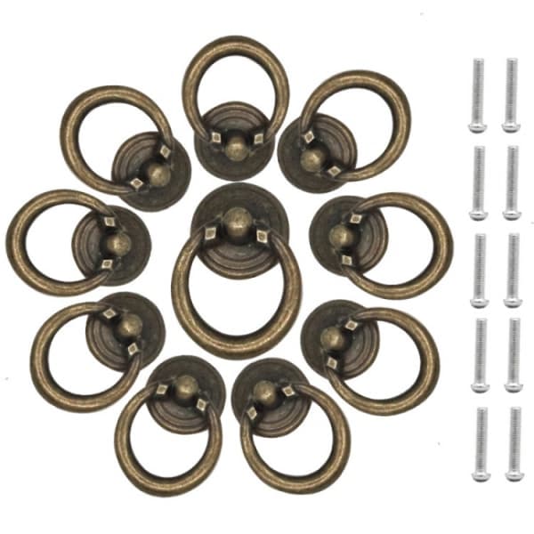 10 stk Retro Ring Skuffeknotter, Antikke Skufferinghåndtak, Anti
