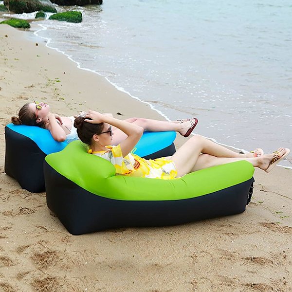 (Grøn) Oppustelig letvægts vandtæt bærbar sofa med indbygget pude og opbevaringspose til rejser camping vandreture pool og strandfester