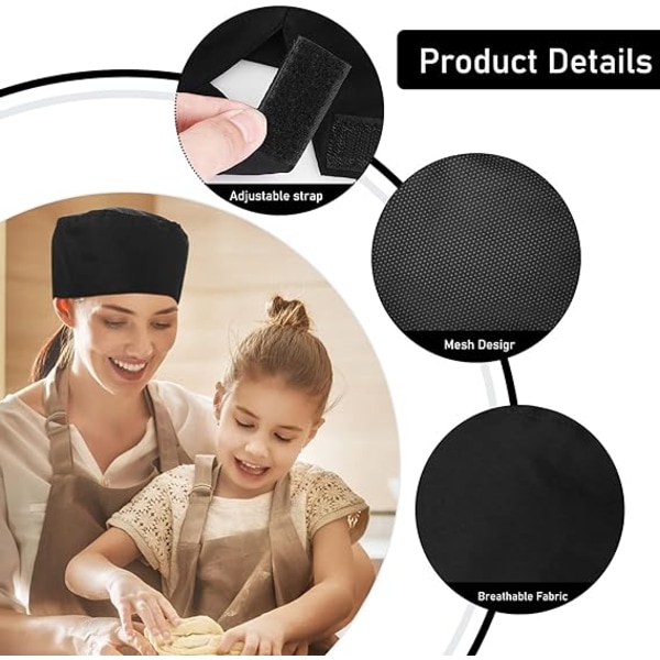 2 Pieces Unisex Cook Hat Food Service Black Chef Hat Adjustable K