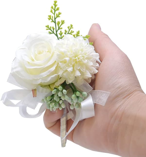 (Vit) 1 set, 2 konstgjorda handledsblommor, bröllopskorsage, ros