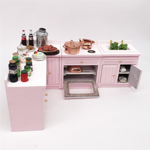 Blå skab model, 1:12 mini dukkehus, legeplads, vaskestel