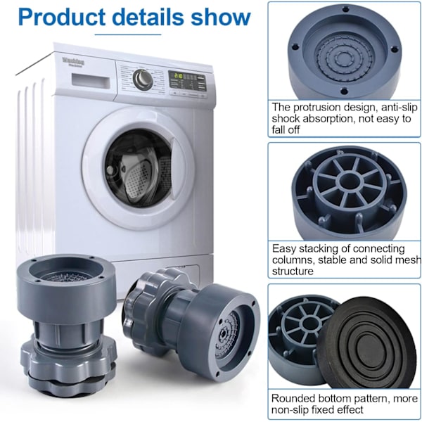 4 st Anti Vibrations Tvättmaskinsmatta, Justerbar Anti Vibrations Tvättmaskinsdyna, Anti Vibrations Tvättmaskinsfot, Tvättmaskinsfotdynor för Tvättmaskin och Torktumlare