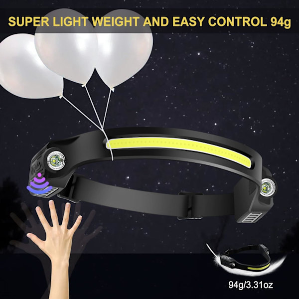 2 stk. USB genopladelig LED pandelampe 350 lumen 6 tilstande 230 grader