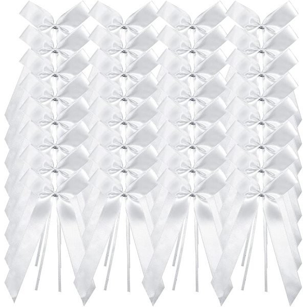 Vit bröllopsbilbåge, 50 st bröllopsbilsdekoration, vit satin