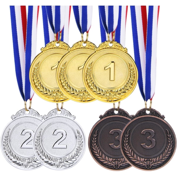 7 delar barnmedaljer, plastguldmedalj med halsband,