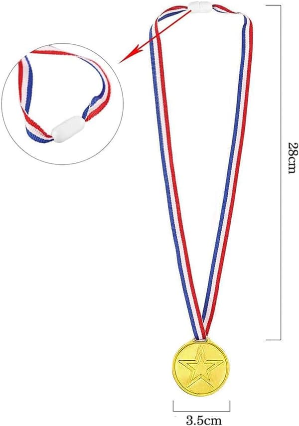 12 st strålande solstrålar Olympiska medaljer, Guld plastmedaljer,