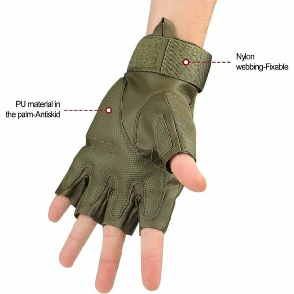 (M, Army Green) Ledskyddshandskar, Halvfinger Hårdgummi