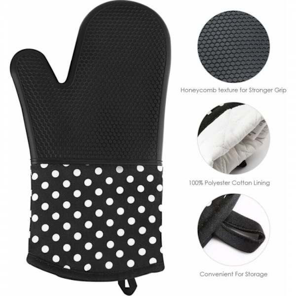 Sorte, 1 par madlavningshandsker, ovnluffer 300 °C grillhandske, en