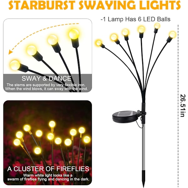 4PC Solar Firefly Lights, Vandtætte Oscillerende Solar Powered Ga