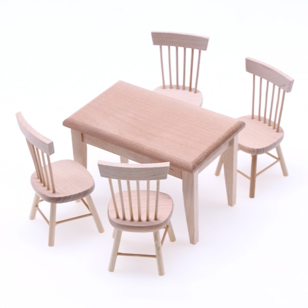 Set Dining Table Chair Model 1:12 Dollhouse Mini Wooden Furniture