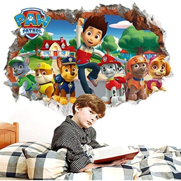 Paw Patrol 3D veggklistremerke for gutter og jenter - 3D ødelagt vegg