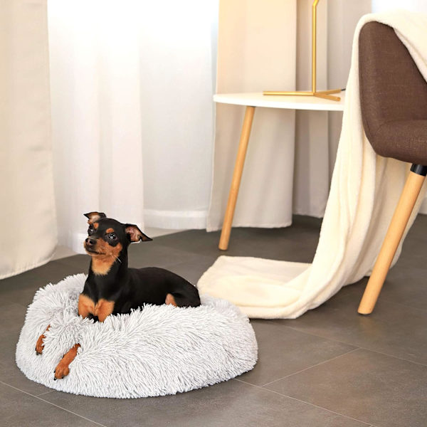 Rund hundekurv kattepute donut kurv, (S) 40 cm Ø lysegrå