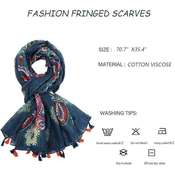 1PCS Boho Scarf för kvinnor Blommönster Blommigt tryck Lätt