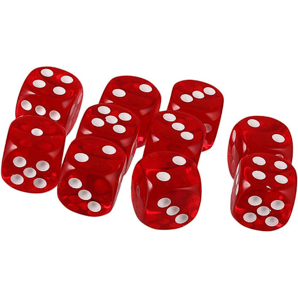 10 16mm D6 Polyhedral Akryl Tärningar (Röd) för DND Tärningar RPG MTG Tab